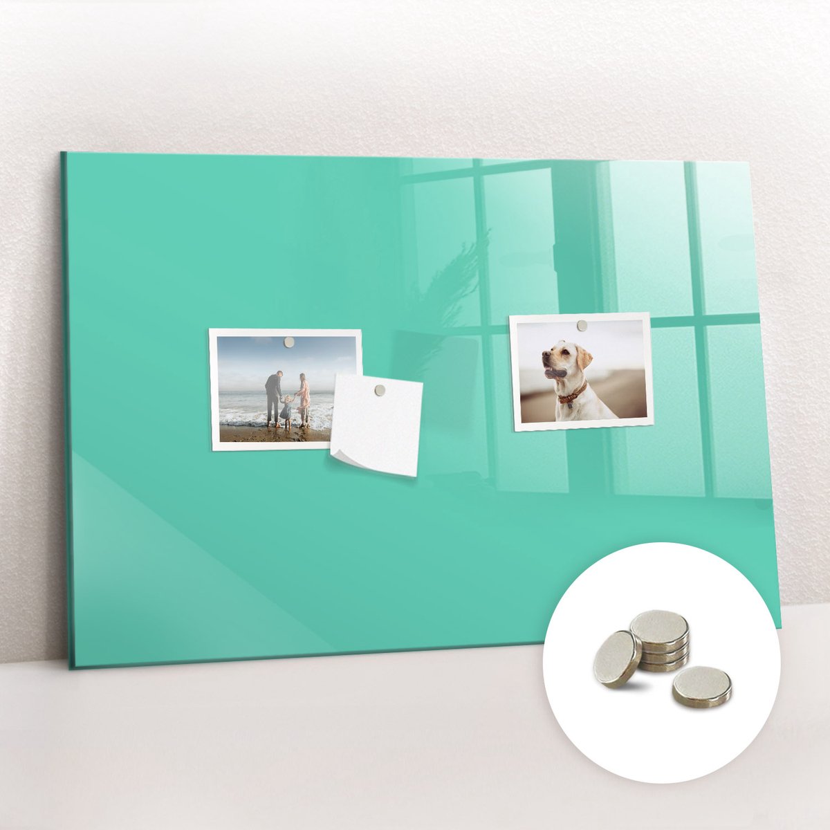 Tulup Glassboard - Turkooiskleur Magneetbord - 60 cm x 40 cm - Magneetbord Foto - Minimalistisch Prikbord - Magneetbord Muur Turkoois - Gratis 5 Sterke Magneten - Magnet Board - Magnetisch Memobord