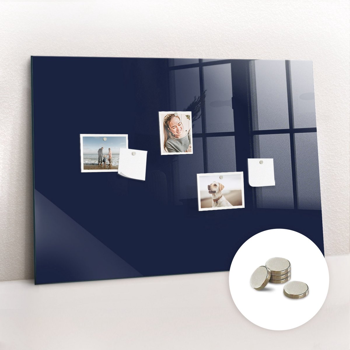 Tulup Glassboard - Kleur: donker marineblauw Magneetbord - 100 cm x 70 cm - Magnetic Board - Scandinavisch Design Bord - Memobord Keuken Donker marineblauw - Gratis 5 Sterke Magneten - Magneetbord Keuken - Magnetisch Wandbord