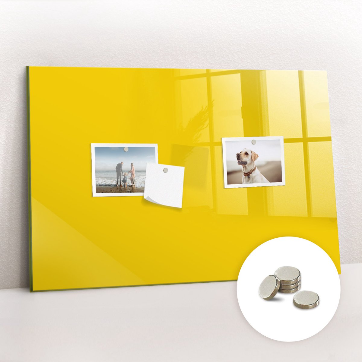 Tulup Glassboard - Lichtgele kleur Magneetbord - 60 cm x 40 cm - Foto Magneetbord - Wanddecoratie Kantoor - Magnetisch Bord Kind Geel - Inclusief Gratis Magneten - Memobord Glas - Memo Bord