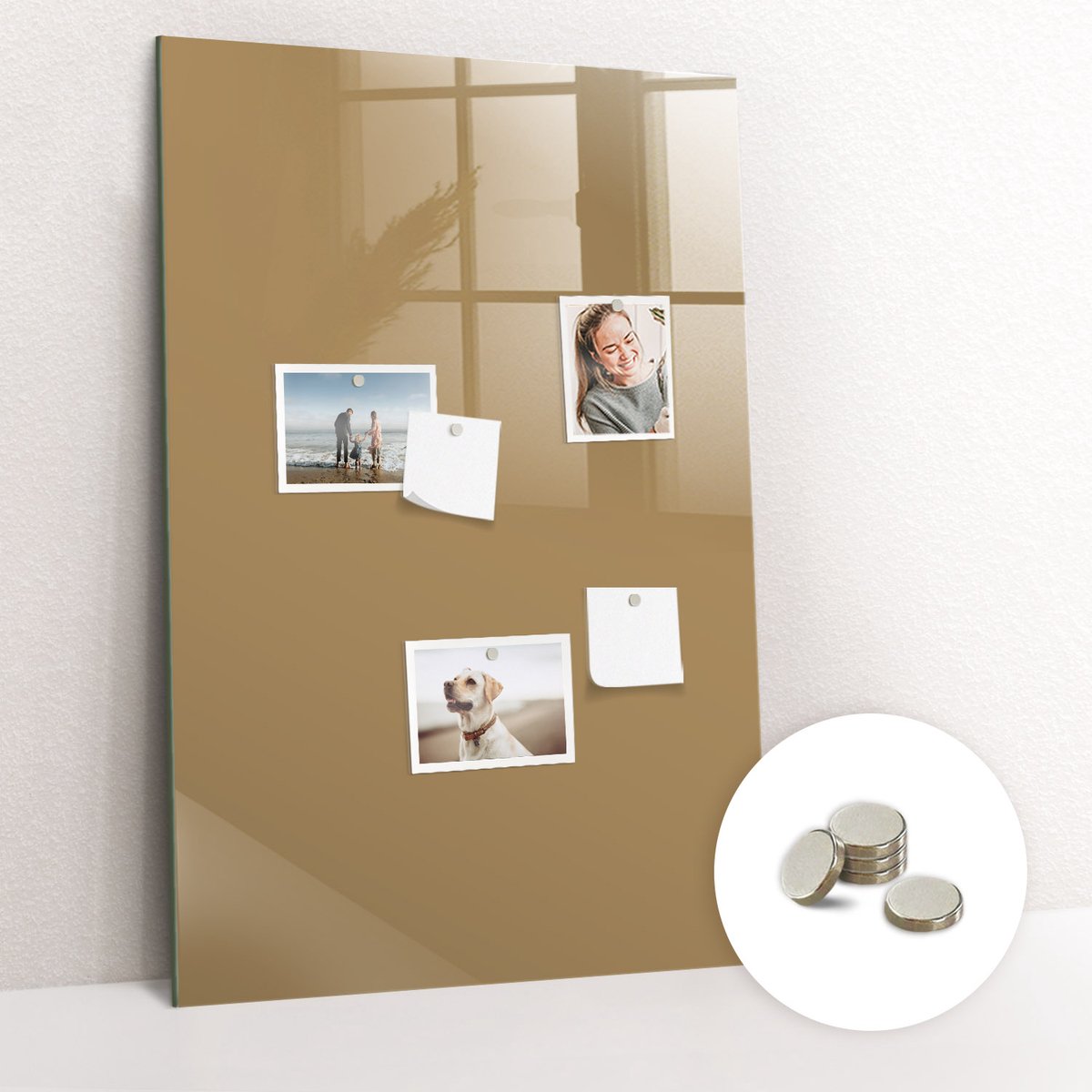 Tulup Glassboard - Donkerbeige kleur Magneetbord - 60 cm x 90 cm - Magnetisch Bord Kind - Organizer Muur - Magneetbord Rechthoekig Beige - Gratis 5 Sterke Magneten - Magnetisch Wandbord - Magnet Board