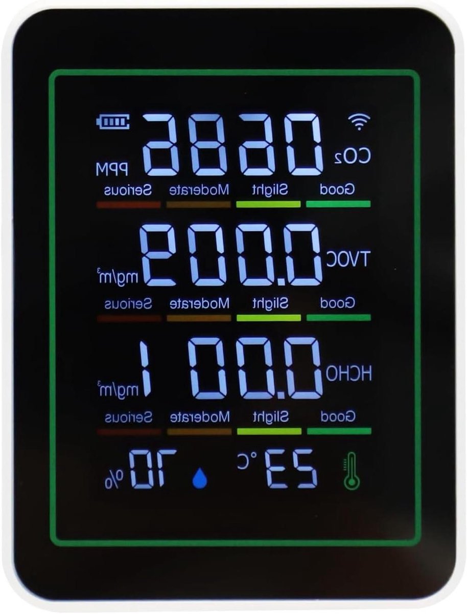 Luchtkwaliteitsmonitor - CO2 meter TVOC HCHO - Binnenklimaat Meten - WiFi App Connectiviteit - 14 x 10 x 5 cm