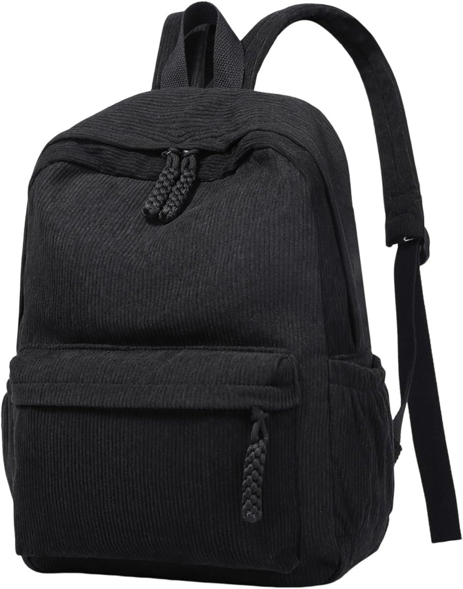 Rugzak - Laptoprugzak - Lichtgewicht Corduroy Damesrugzak - Geschikt als Handbagage - Casual Dagelijkse Bookbag - Ideaal voor College en Reizen - Zwart