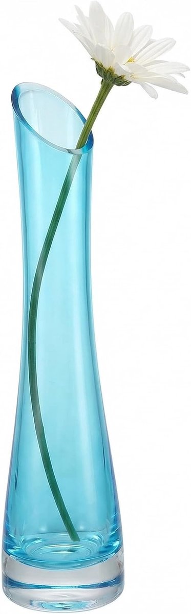 Kleine handgemaakte glazen knopvaas voor enkele bloemen, decoratieve vaas voor thuis en kantoor, ideaal als centerpiece in blauw