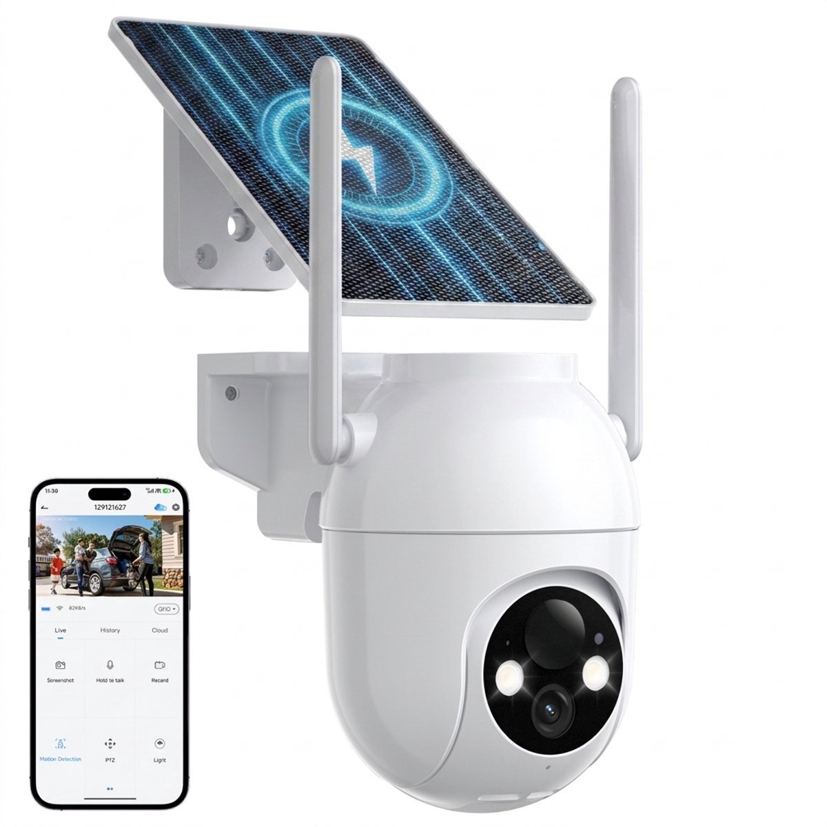 Konsoefuly Draadloze Beveiligingscamera – Buiten Bewakingscamera met Zonnepaneel BC– 2K 3MP – 360° PTZ - Kleuren-nachtzicht - AI Bewegingsdetectie - Tweeweg Audio - Draadloos buiten- IP67 Weerbestendig - Beveiligingscamera Met WiFi en App