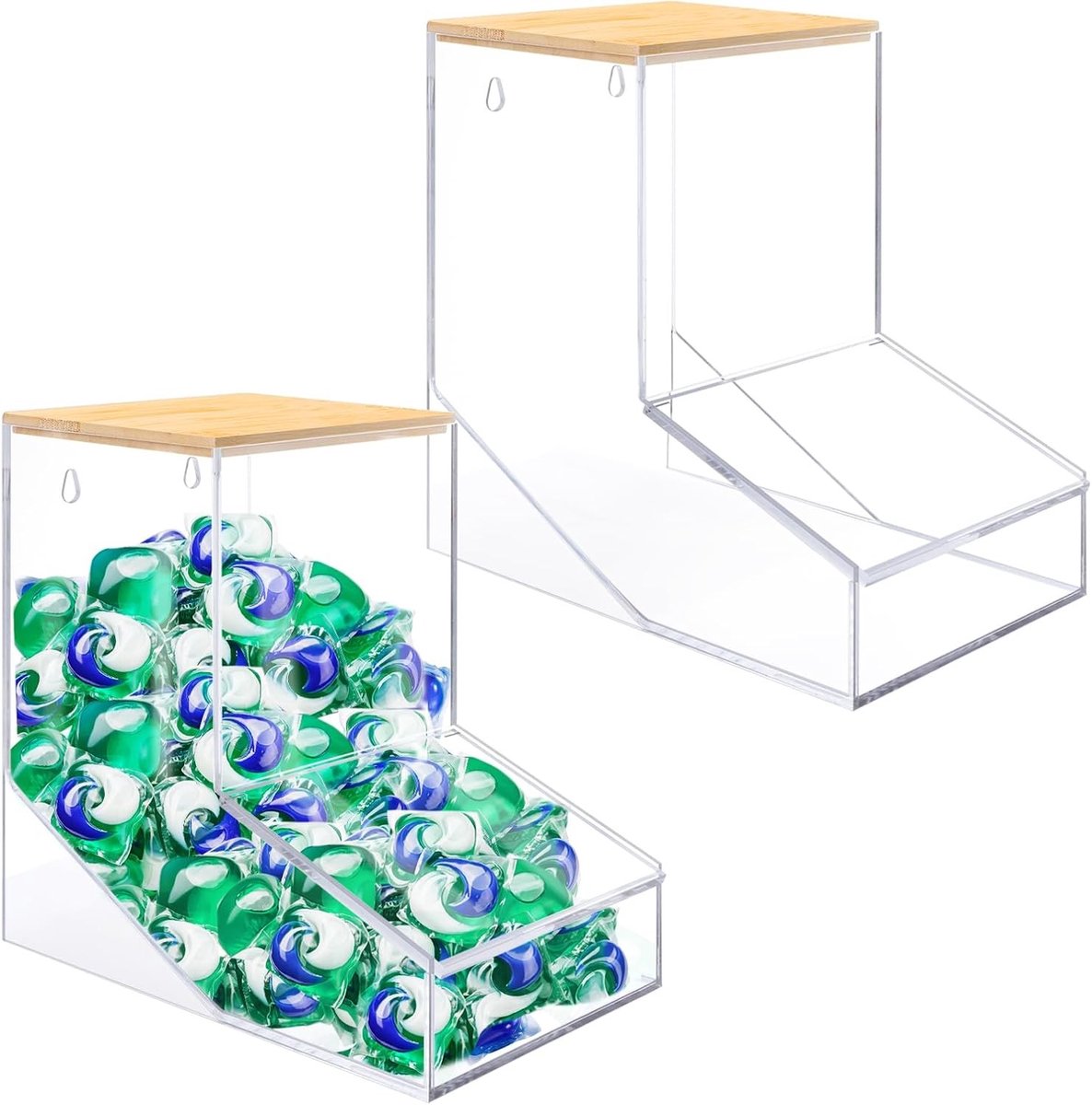 2-Pack Acryl Doseercontainers voor Wasmiddel, Wandmontage of Staande Opstelling, Perfect voor Wasruimte en Keuken, Geschikt voor Koffiecapsules en Snoepdispenser