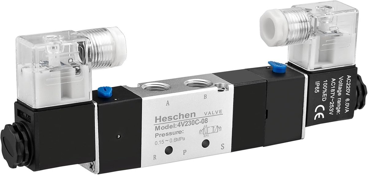 SnelShoppen - Solenoïde klep perslucht 5-weg 3-gang 4V230-08C AC 220V PT 1/4" voor industriële toepassingen