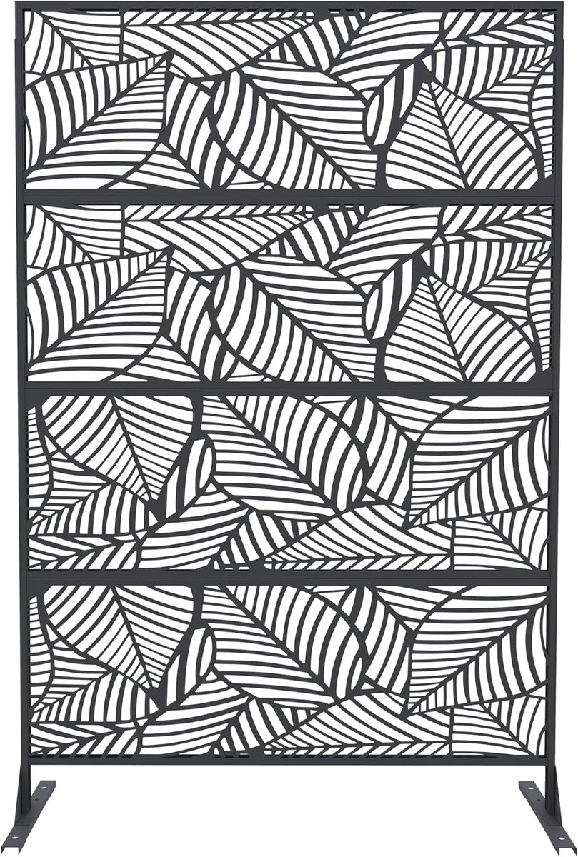 Metalen Privacy Scherm Outdoor & Indoor - Vrijstaande Paravent 180 x 117 cm - Modern Decoratief Tuinscherm - Kamerverdeler met Stabiele Poten - Voor Terras, Balkon en Woonkamer - Zwart
