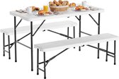 LifeGoods Inklapbare Picknickset - 124cm x 61,5cm - Tuintafel met 2 Banken - Weerbestendig - Campingtafel - Biertafel Opklapbaar - Voor Binnen en Buiten - Voor 4 tot 6 Personen - Wit