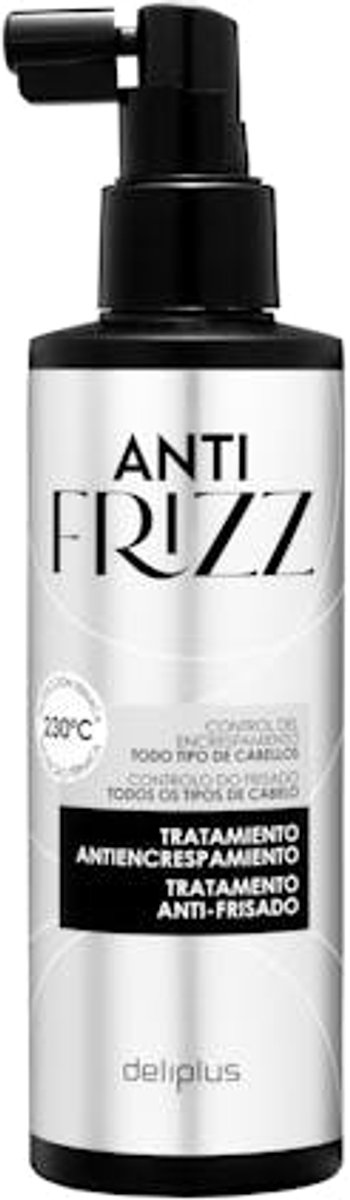 ANTI FRIZZ SPRAY 200 ML MET VERSTUIVER VOOR ALLE HAARTYPES. VAARWEL PLUIZIG HAAR! BESCHERMT TEGEN VOCHT, TEMT PLUIS EN GEEFT GLANS. HITTEBESCHERMING VOOR FÖHN, STIJLTANG EN KRULTANG. LANGDURIG RESULTAAT EN EEN ZACHTE, GLADDE LOOK!