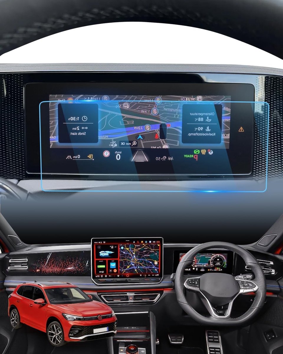 9H Geharde Glas Screen Protector voor VW Tiguan III MK3 2024-2026, 10.25 Inch Display, Krasbestendig, Anti-Vingerafdruk, Perfecte Bescherming