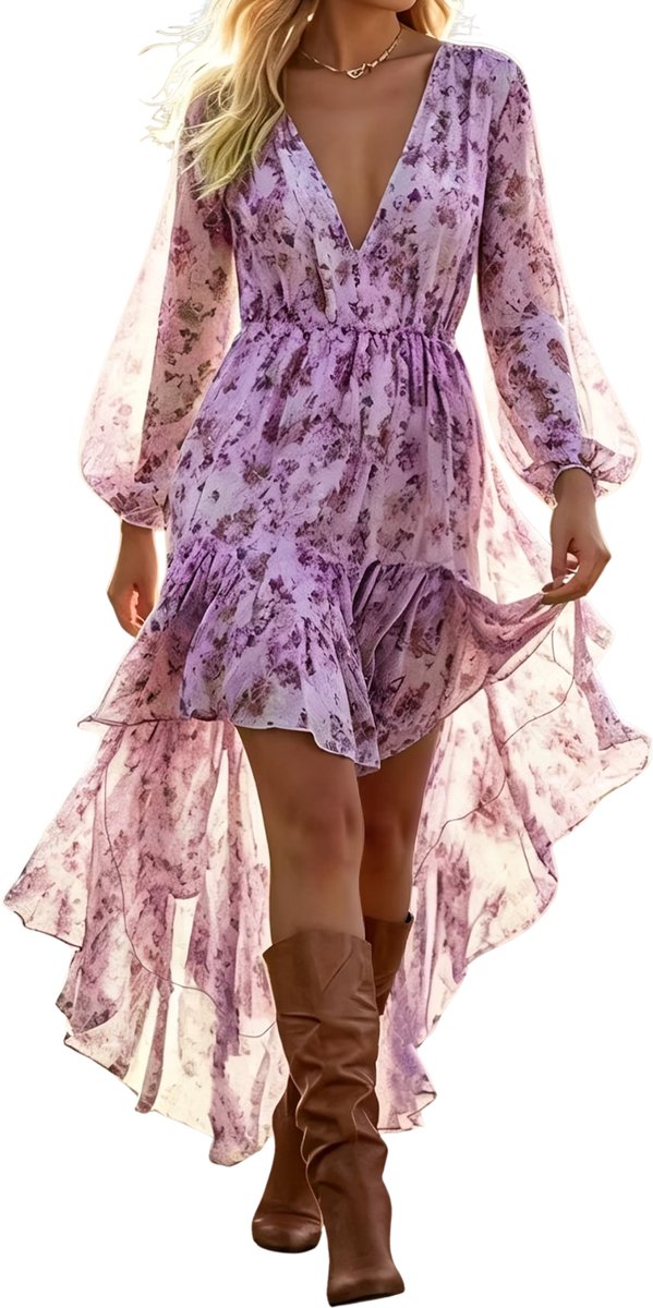Currero Zomerjurk Dames Zomerjurken Volwassenen Vrouwen Midi Jurk Ibiza Stijl Sundress Dress M Paars
