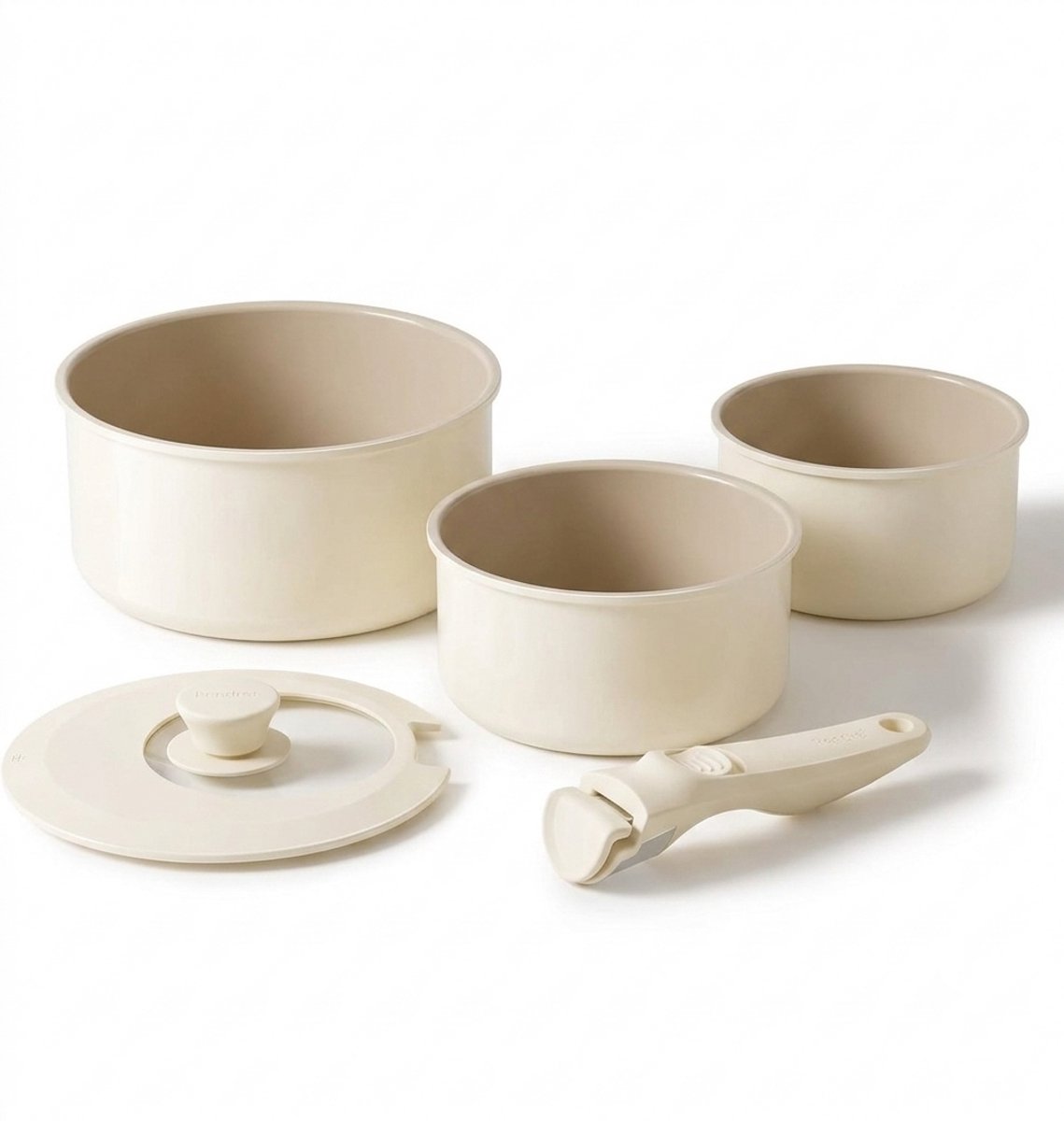 Livatto Pannenset met Afneembare Handgrepen, Keramische Anti-aanbak Pannenset 16/18/20 cm en 3-in-1 Deksel, Geschikt voor Alle Fornuizen, Ovenbestendig