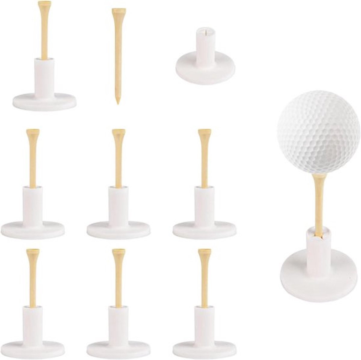 Allecto Plus - Rubber Golf Tees voor Driving Range Mat - Set van 8 - Met Houten