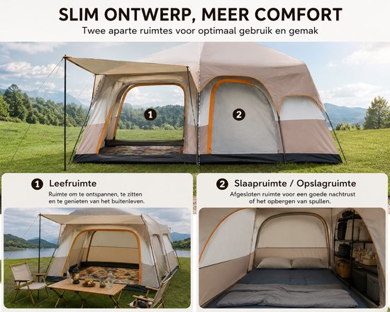 Jurrys tent - Kampeertent - Zonnescherm - paviljoentent - 4 personen - Met draagtas - Weerbestendig - Uv bescherming - 210x155x180 cm van Jurrys — afbeelding 2