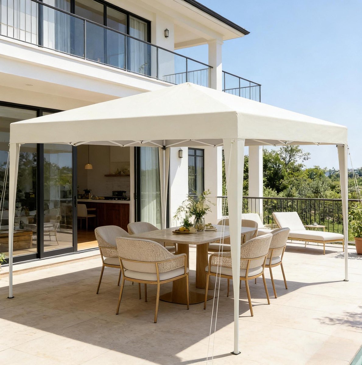 HAUSS SPOLE Partytent – 3 x 3 m – Verstelbare Hoogte En Opvouwbaar – Oxford-Stof En Metaal – Lichtgeel – Voor Tuin En Terras
