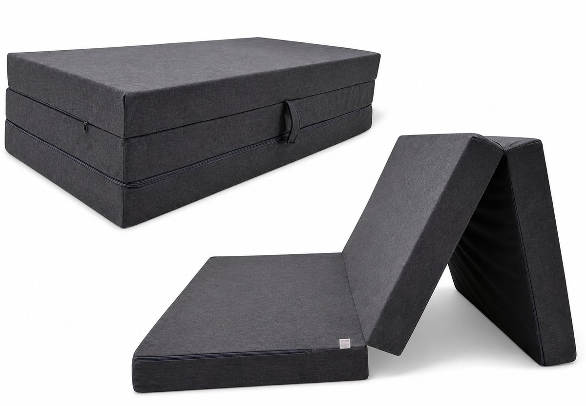 Opvouwbaar logeermatras met fauteuilfunctie - 200 x 120 x 10 cm - Schuimmatras, grijs