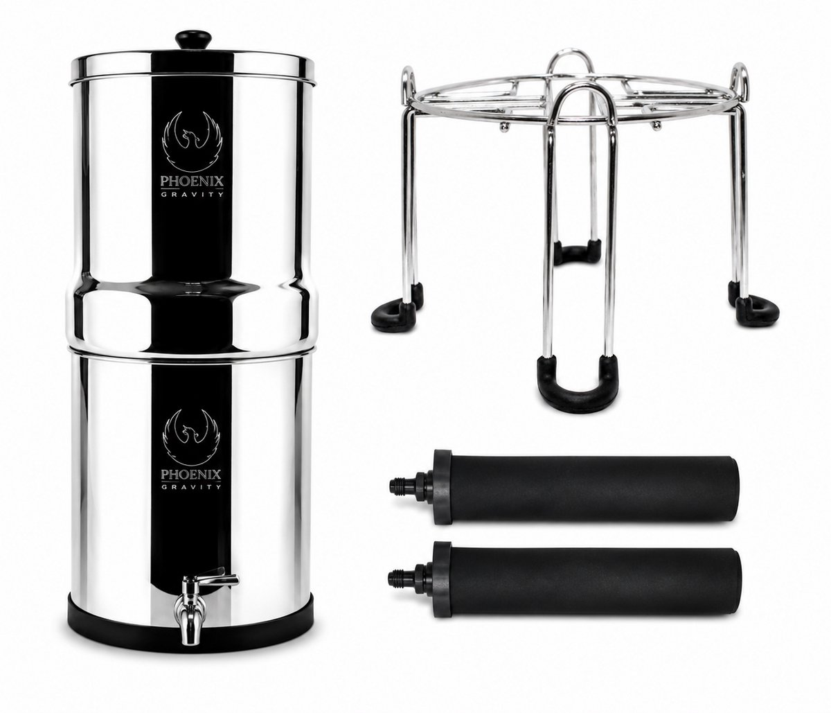 Phoenix Gravity - 12L Waterfilter - RVS - Grote Gezinnen Horeca Off Grid - Nu tijdelijk met gratis RVS standaard