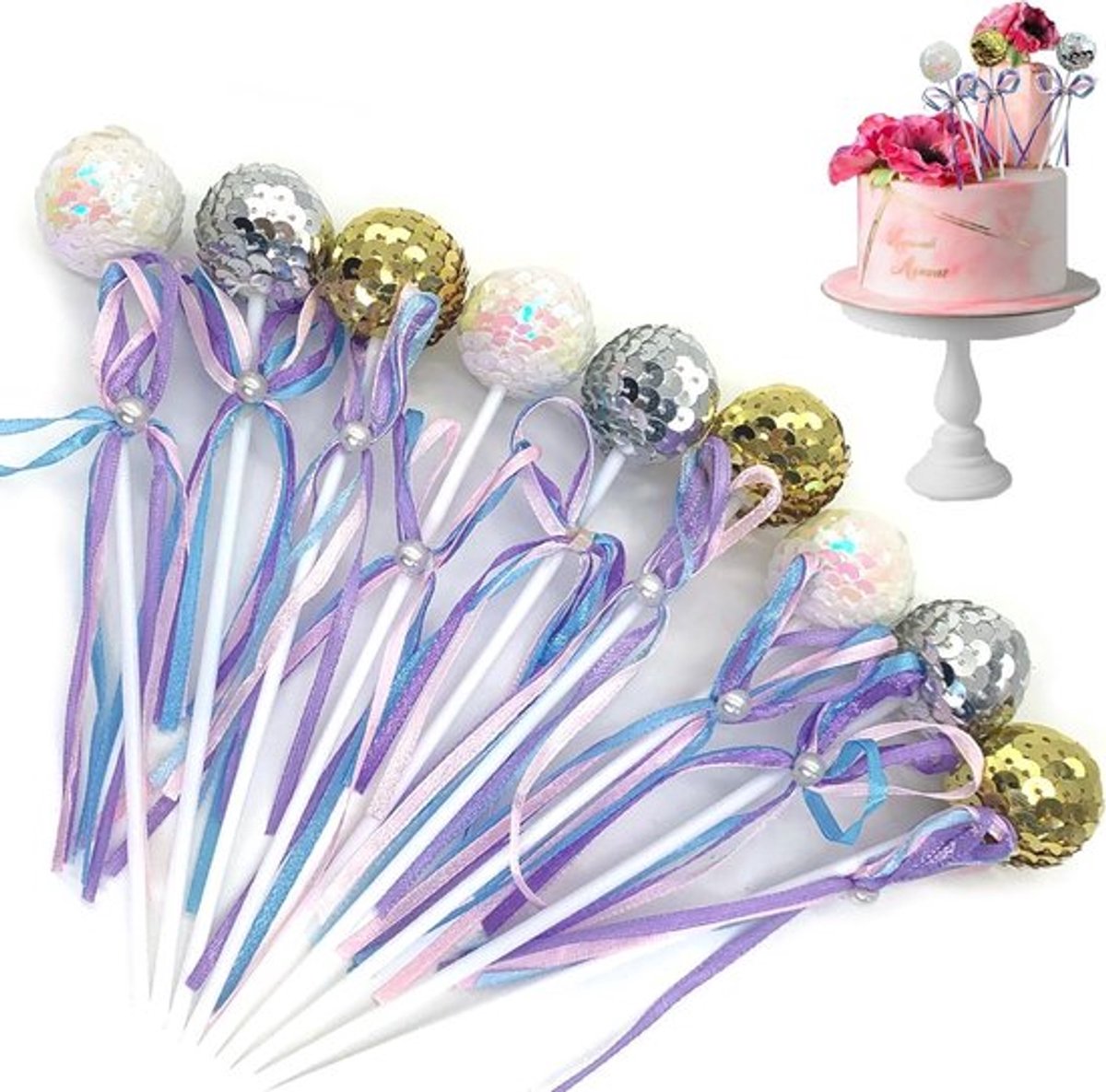 Mini-taarttoppers met pailletten en ballonnenstrikken Allecto Plus