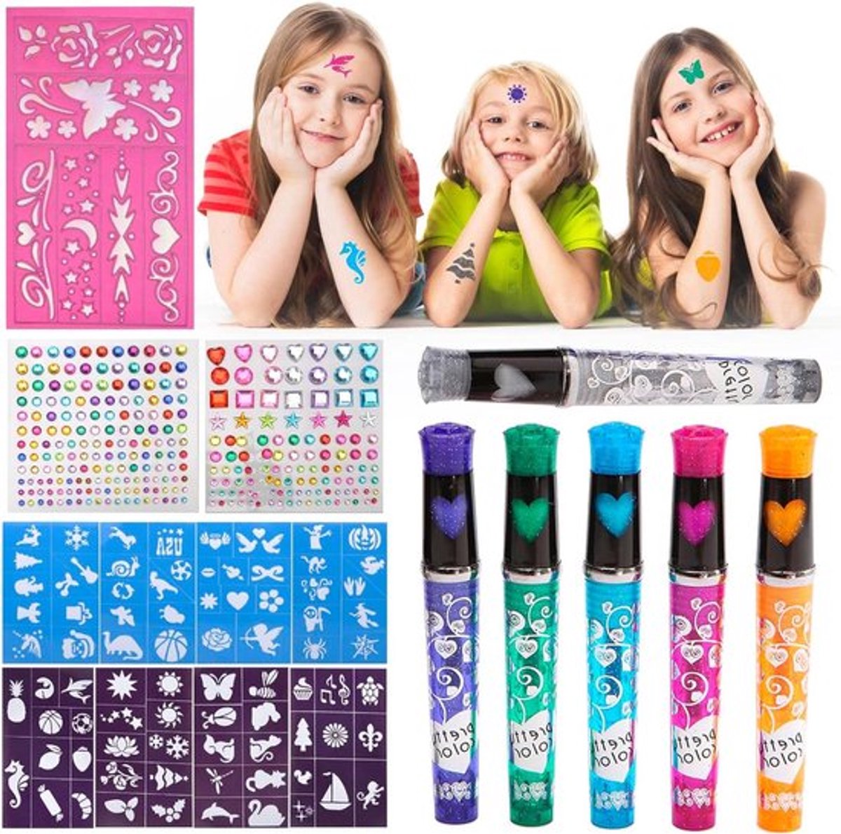 Glittertattoostiften set Allecto Plus voor kinderen (6 stukken)