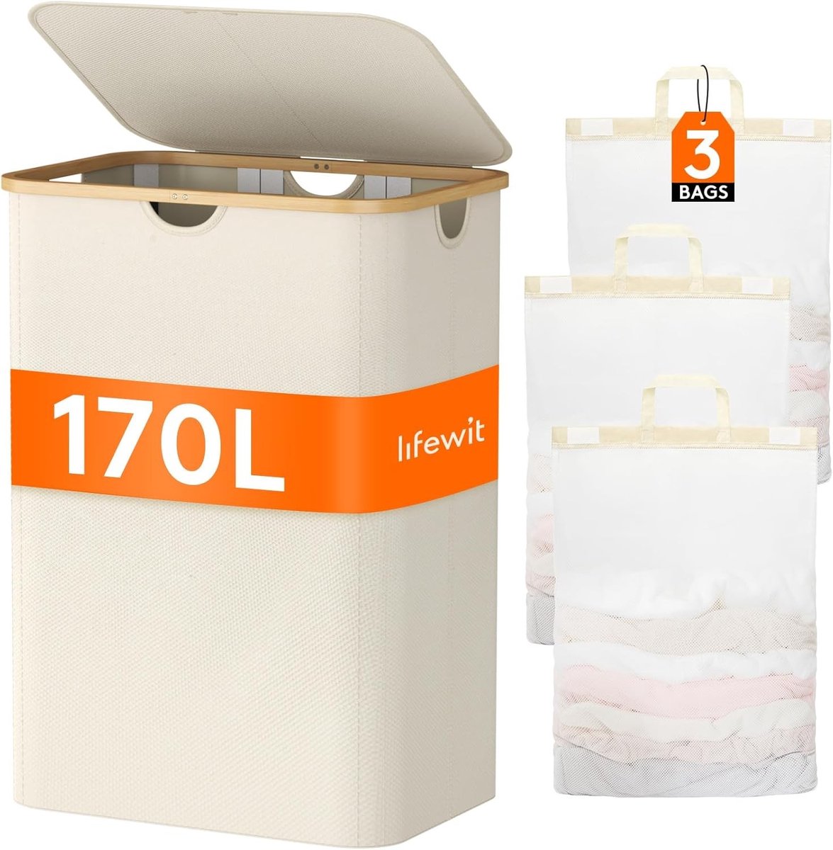 Wasmand met Uitneembare Zakken - Bamboe - Grote Capaciteit - Praktisch Design - Voor Huishoudens