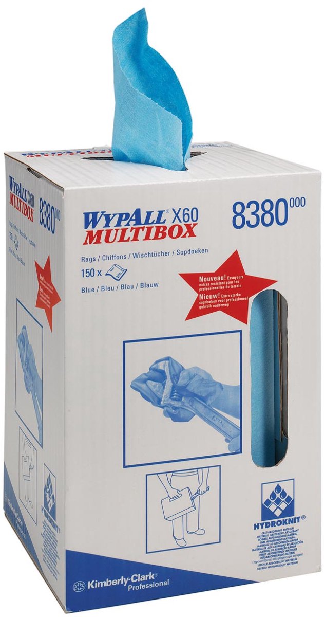 WypAll 8380 poetsdoeken X60 Hydroknit 1-laags blauw