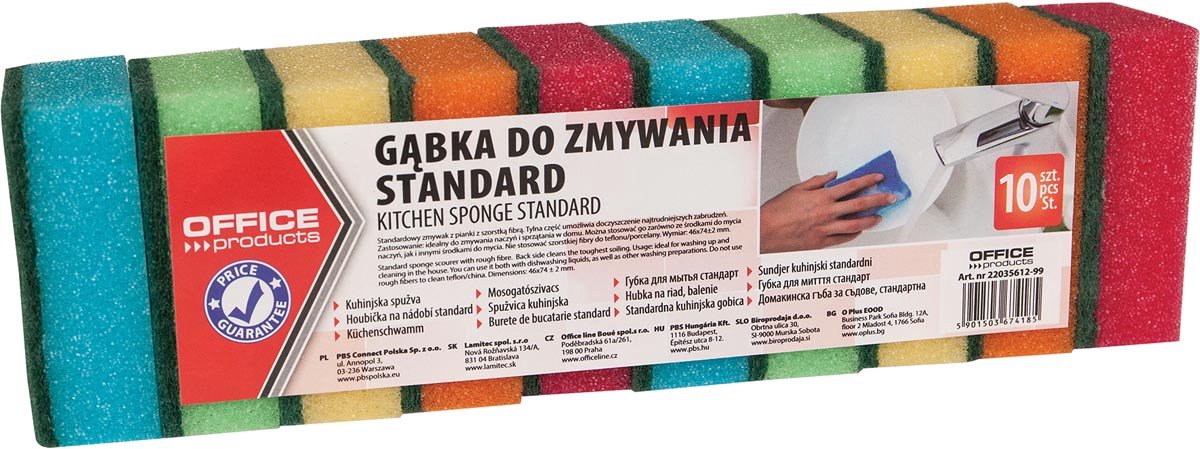 OFFICE products schuurspons | 4 | 6 x 7 | 4 cm | pak van 10 stuks in geassorteerde kleuren