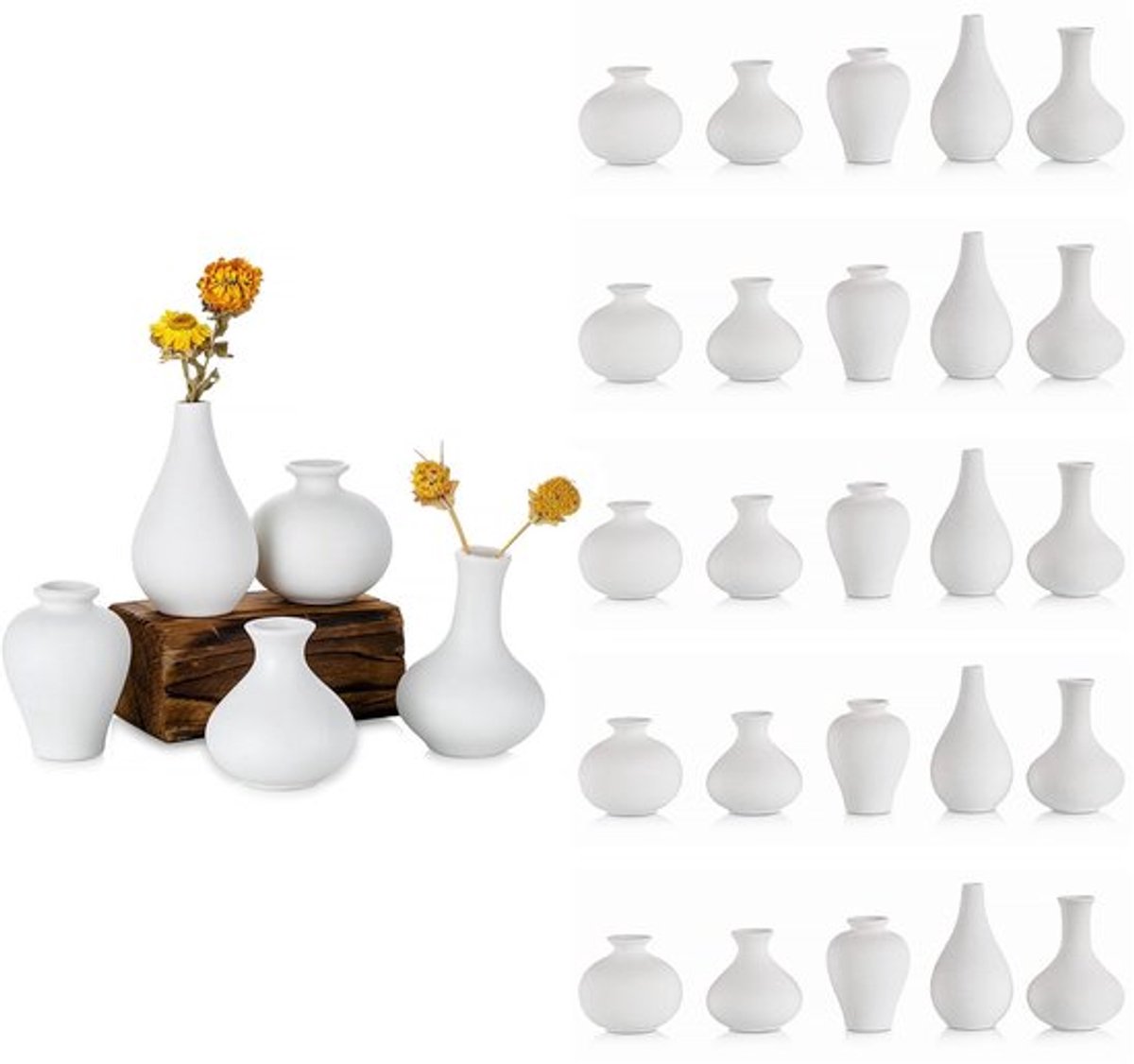 Aladdien - Kleine Witte Keramische Vazen Set - Minimalistisch Design - Decoratief