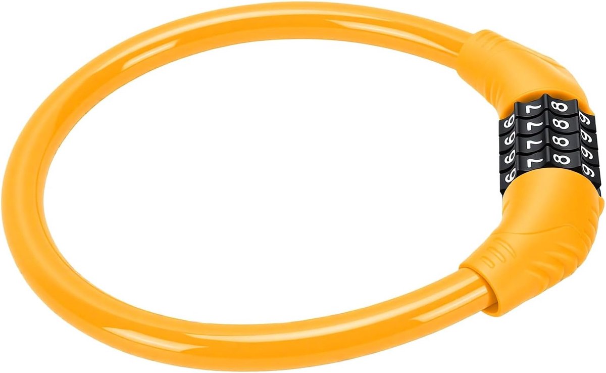 Fietsslot Kabel - Diefstalbeveiliging - Fiets Beveiligen - Herstelbare 4-cijfercombinatie - 14x10x1cm - Oranje