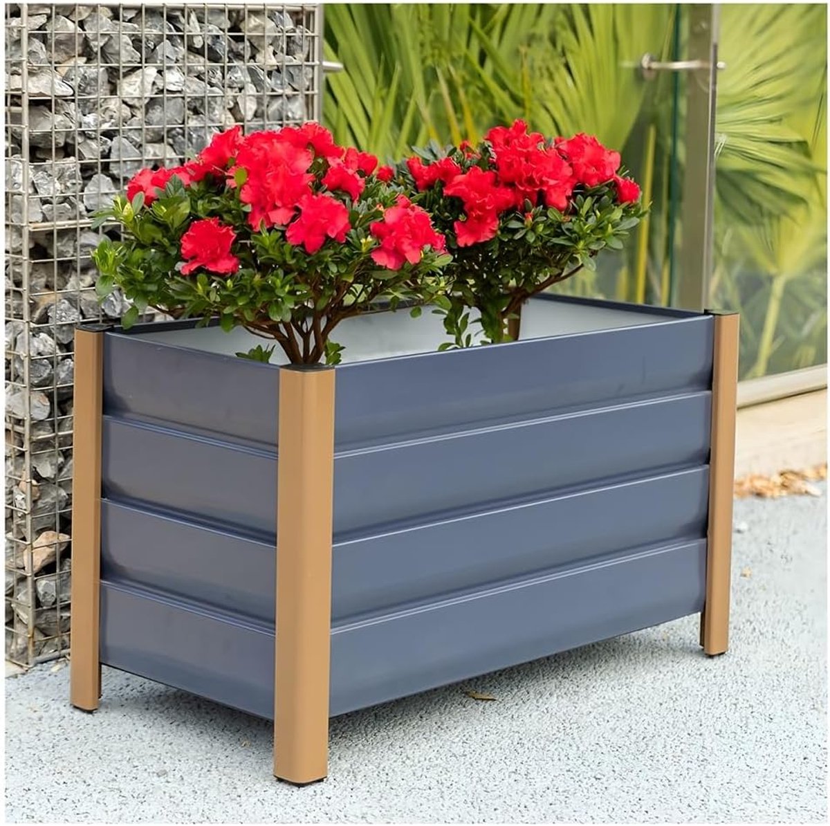 Aluminium Moestuinbak - Verhoogde Plantenbak met Afvoergaten - 100 x 40 x 45 cm - Veilige Afgeronde Hoeken - Moderne Kweekbak - Grijs - Voor Balkon, Terras en Tuin
