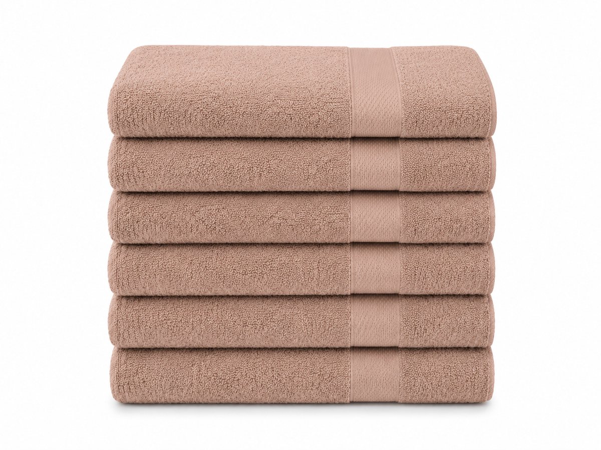 Handdoeken Set 6 Stuks licht bruin 50x100 cm – 80% Katoen / 20% Polyester – Zacht, Sterk en Sneldrogend – Hotelkwaliteit