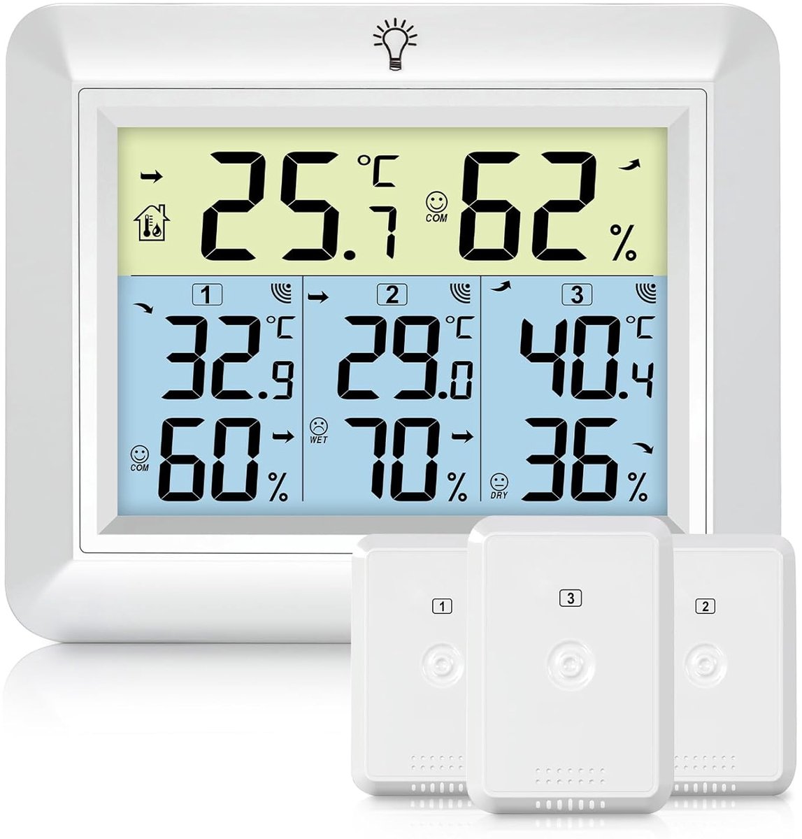 Draadloze Thermometer - Weerstation Buiten - Klimaat Monitoren - Vier Meetpunten - 100m Bereik - Wit