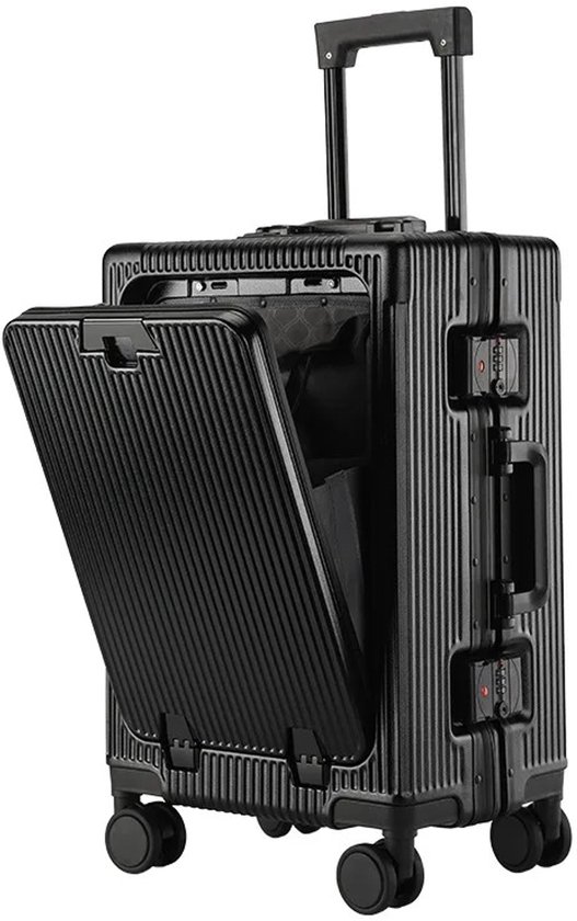 Aafinity Koffer Aluminium Frame ABS+PC Grote Capaciteit – Trolley met Frontopening & Oplaadbaar Handbagage Reiskoffer