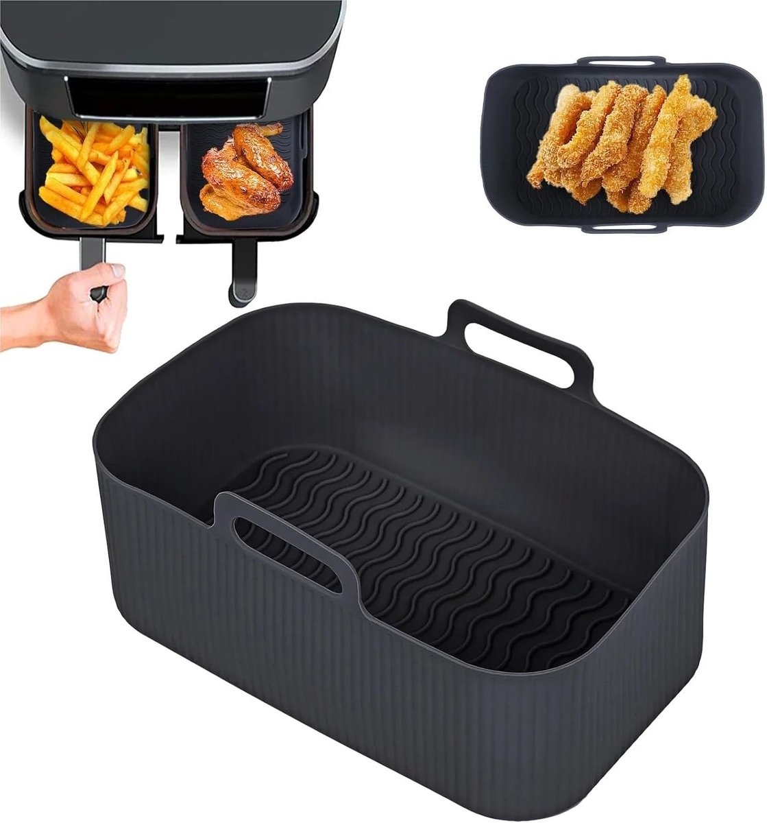 Siliconen Airfryer Mand Bakvorm Voering Gezond Bakken Herbruikbaar Antiaanbak 19.5 cm Zwart