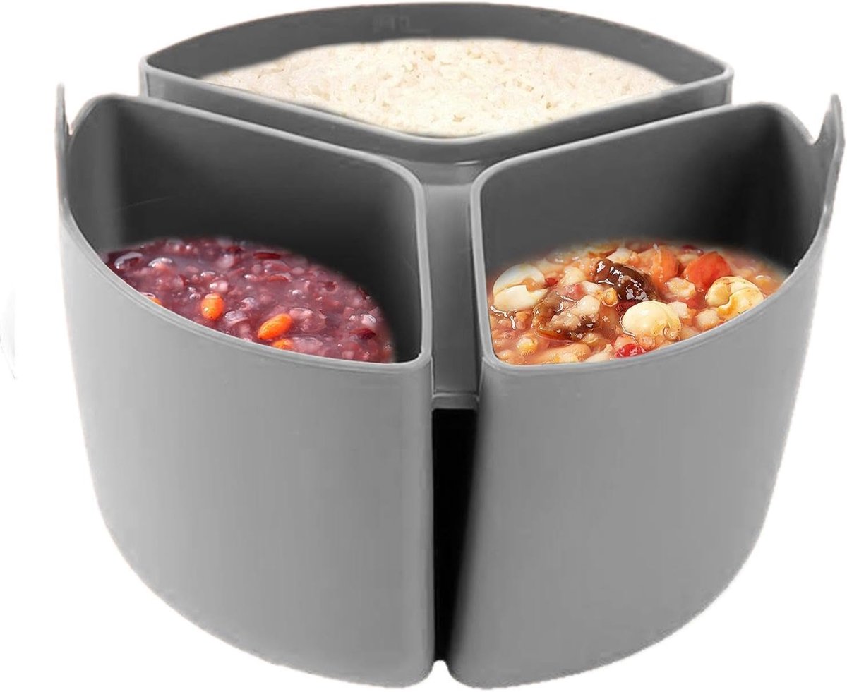 Slowcooker Liner Paninzet Verdeelbak Maaltijden Scheiden Drievoudige Compartimenten 1800ml Capaciteit Grijs