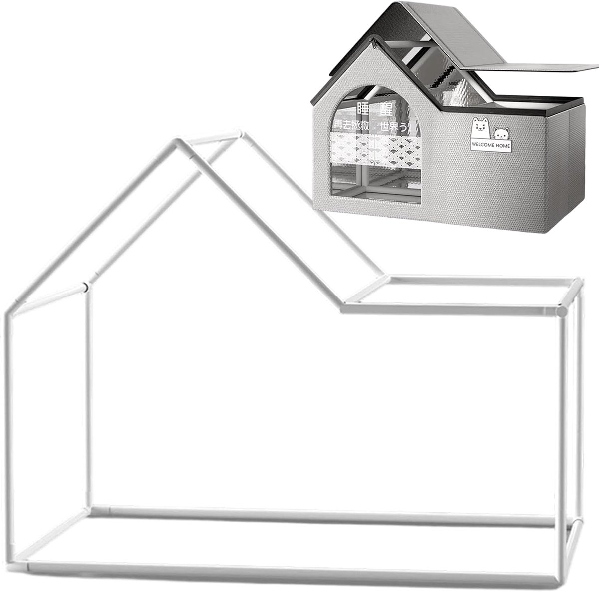 Huisdier Koel Huis - Kattenhuis Tent - Hitte Vermijden - Met IJs Paks - 45x35x37 cm - Grijs
