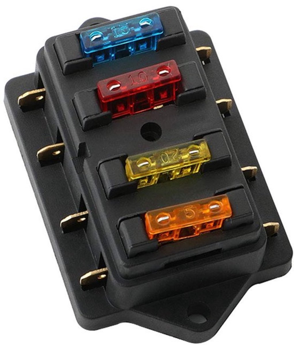 Virtubuy - 4 Way Fuse Box - Universele Bladzekeringen - Handig voor Auto en