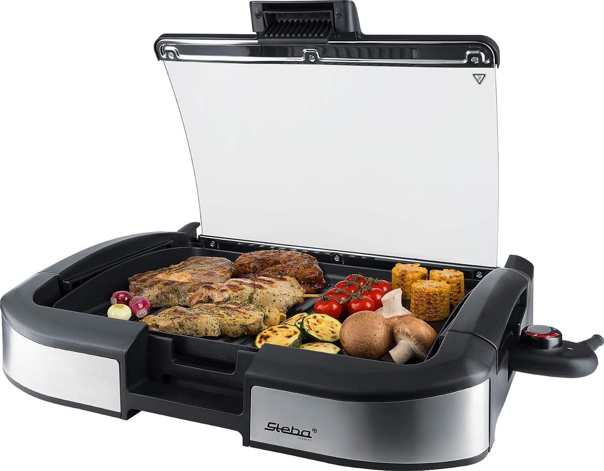 Elektrische Tafelgrill - Contactgrill Indoor Grill - Gezellig Grillen - Dubbelzijdig Grilloppervlak - 40 x 29 cm - Zwart