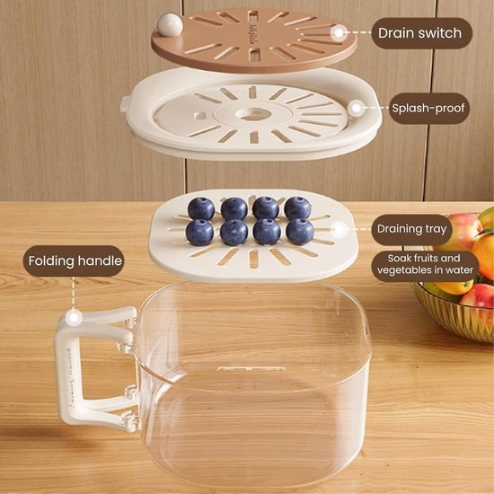 Afvoermand Keuken - Was Kom - Groente Fruit Wassen - Opvouwbaar Handvat - 3 Centiliter - Lichtroze — afbeelding 5