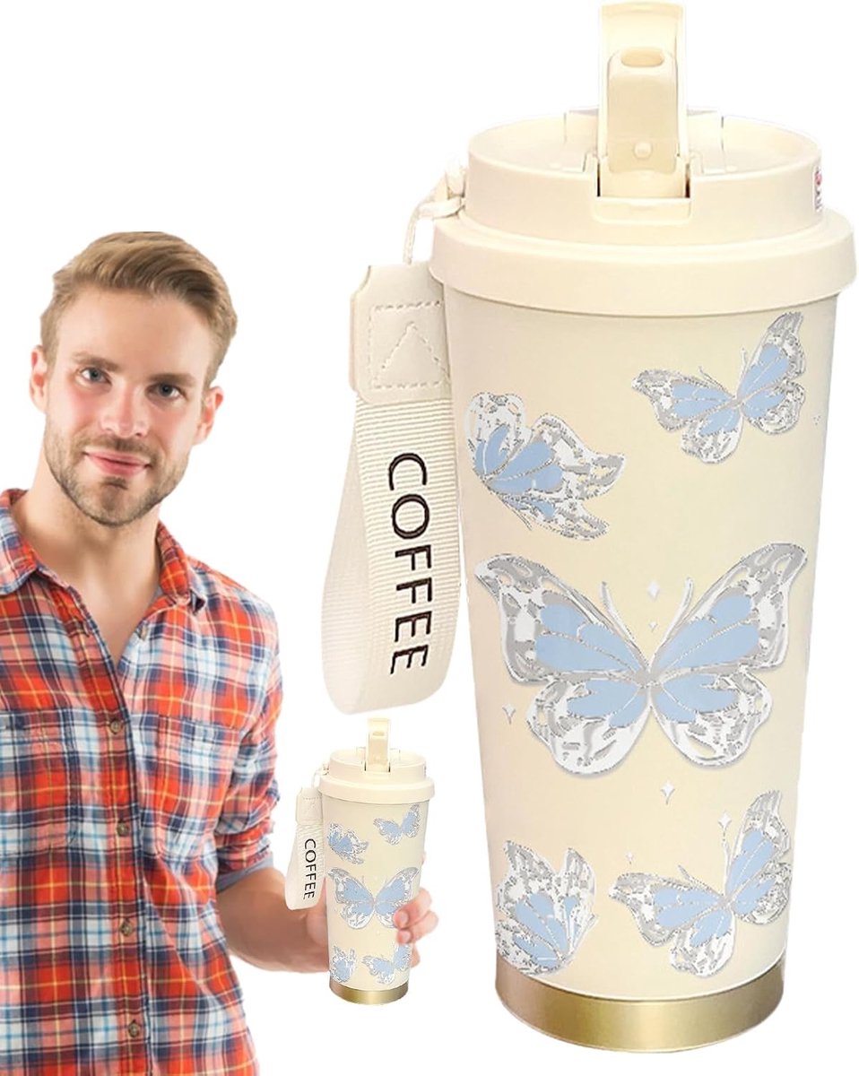 Waterfles met rietje - Sportfles herbruikbaar - Hydratatie onderweg - Dubbel drinkontwerp - 500 ml - Blauw