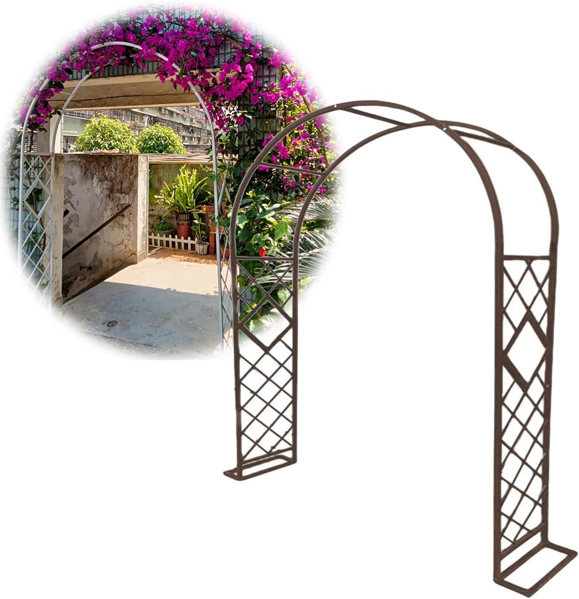 Tuinboog - Tuinprieel Pergola - Klimplanten Steunen - Stevig Ijzer Ontwerp - 11 x 8.8 ft - Bruin