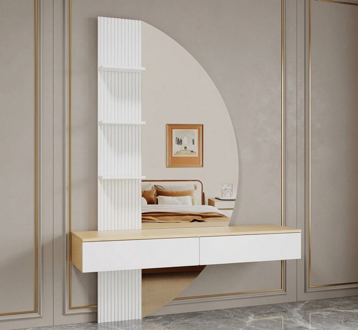 Luxe Kaptafel met Spiegel – Wit – 106x40x143 cm – Industrohome