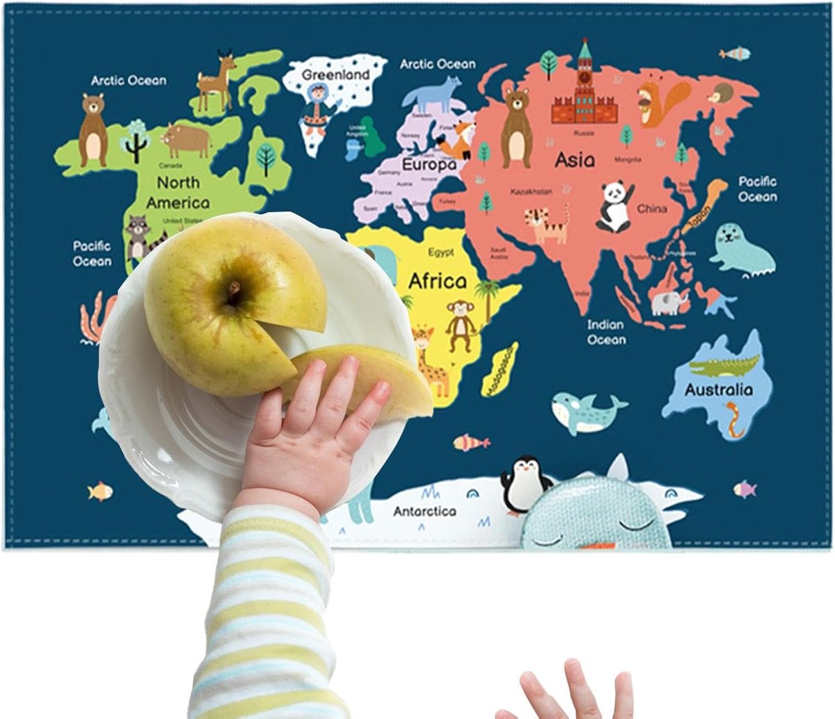 Bureaumat Kinderen - Tafelmat Bureau - Leren Spelen - Waterbestendig Ontwerp - 40x60 cm - Wereldkaart