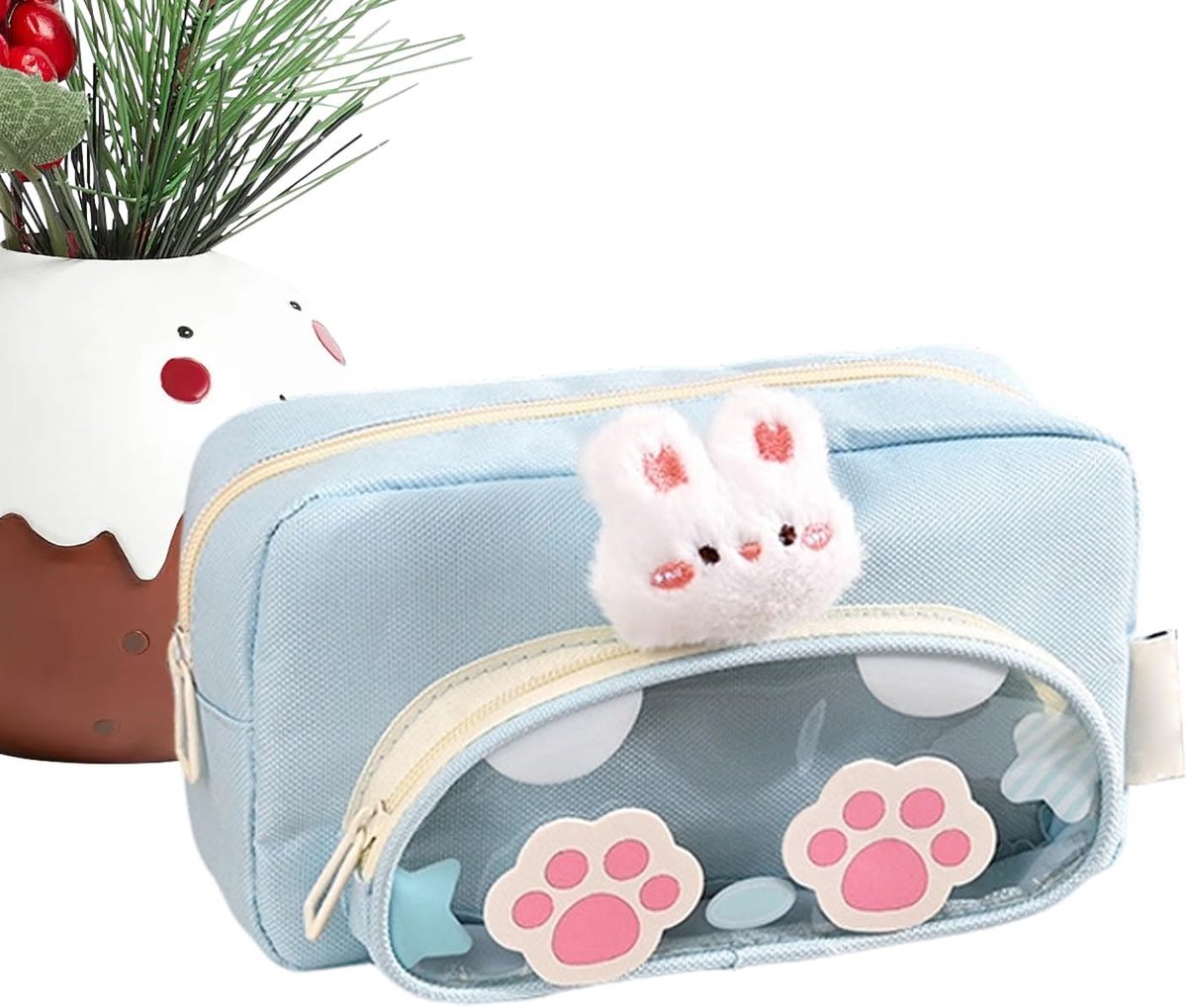 Etui met dierenmotief - Pennendoos organizer - Schrijfwaren opbergen - Meerlaags ontwerp - 23 x 13 x 5 cm - Blauw
