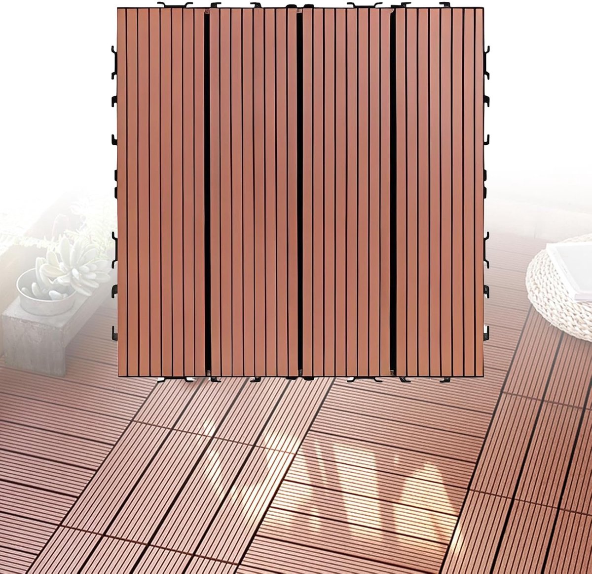 Houten Composiet Tegels - Vlonderplaten Buiten - Buitenruimte Verfraaien - Eenvoudige Klikmontage - 30 x 30 cm - Natuurlijk Hout