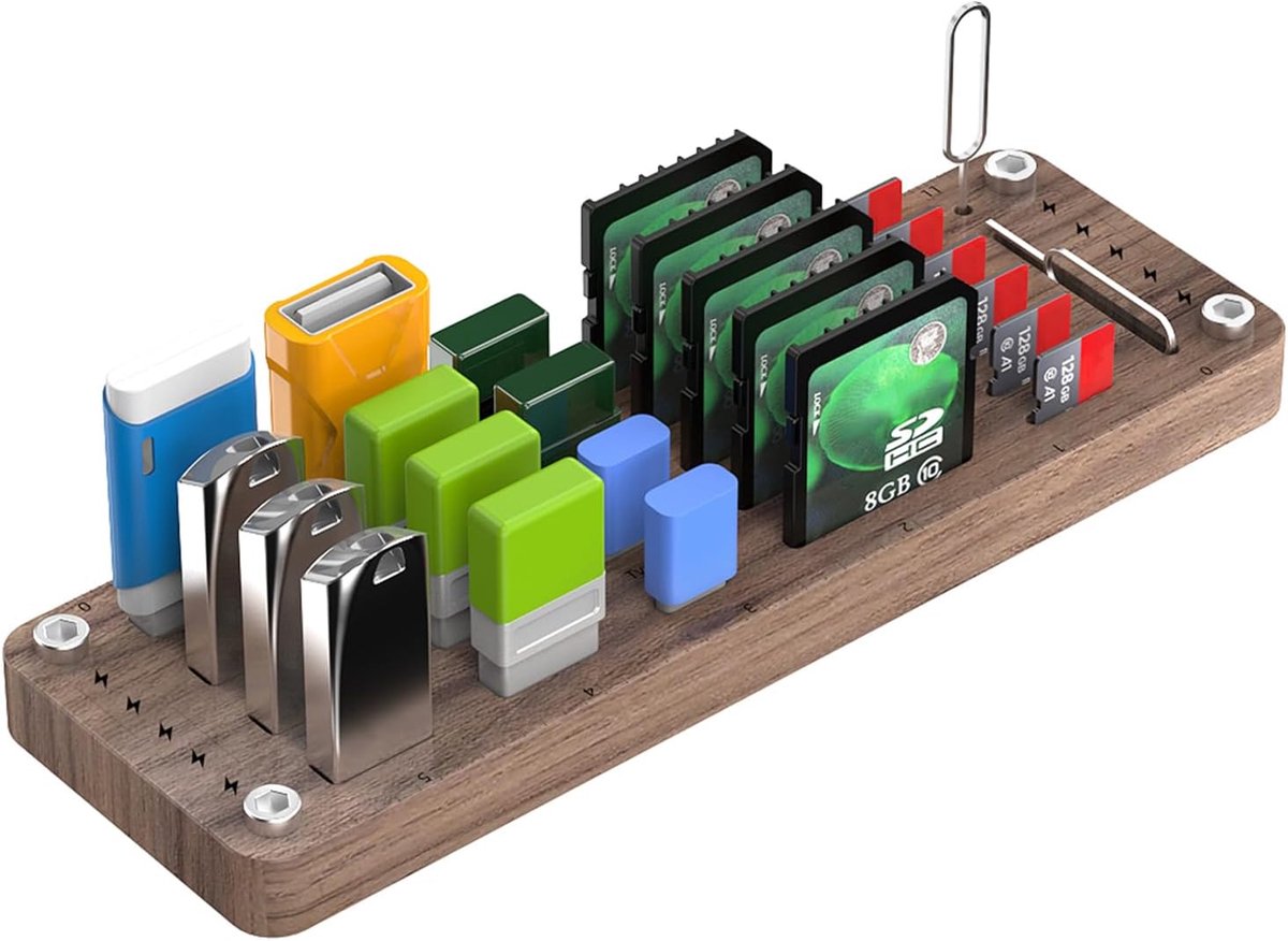 Houten Kaarthouder - Opslagdoos Organizer - Kaarten Sorteren - 25 Sleuven - 135x45x10 mm - Bruin