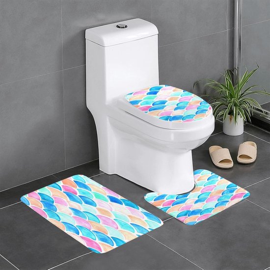 Badmat Set - Vloerkleden Badkamer - Badkamer Decoratie - Super Zachte Stof - 3 Delig - Zeemeermin Schalen