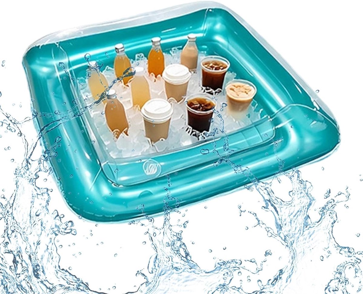 Opblaasbare IJskoeler - Drijvende Buffetbar - Buitenfeesten - Met Afvoerplug - 60x60 cm - Transparant Blauw