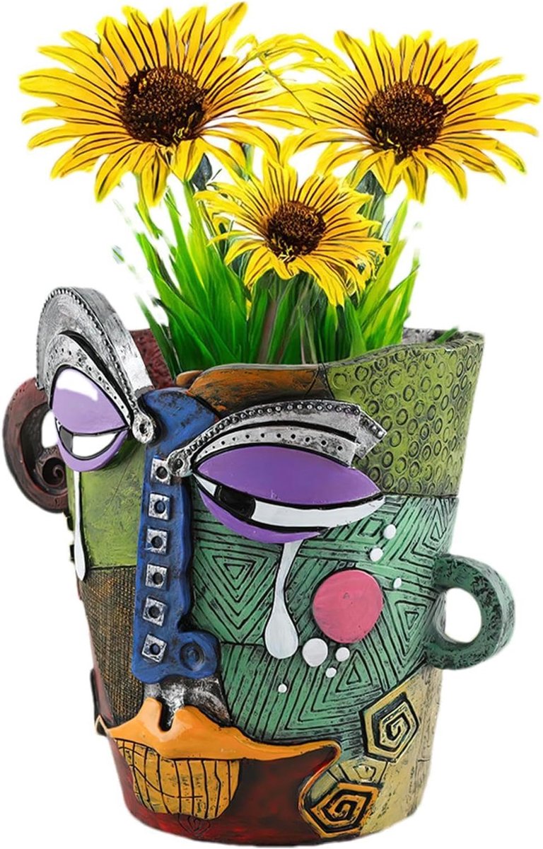 Gezicht Planter Pot - Abstracte Hoofd Pot - Planten Binnen Zetten - Uniek Abstract Design - 19.5 cm Hoog - Kleurrijk