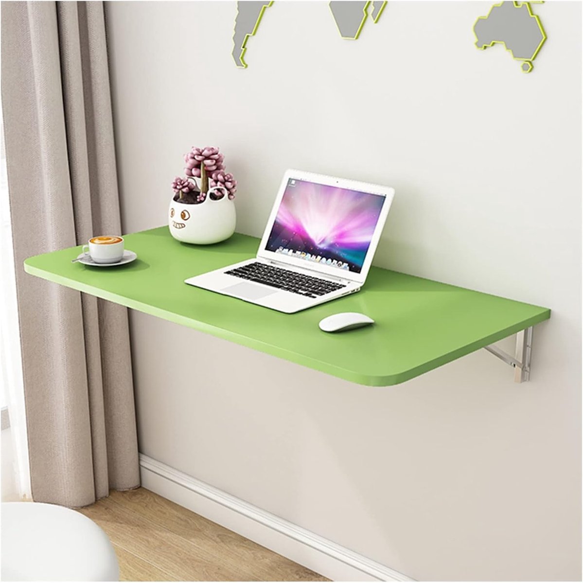 Wandtafel Hout - Drieweg Tafel - Ruimte Besparen - Opvouwbaar Ontwerp - 35x80cm - Groen