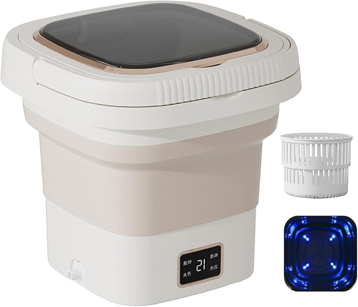 Draagbare Wasunit Opvouwbare Wasmachine Kleine Was Met Uitdroogfunctie 9L Capaciteit Wit
